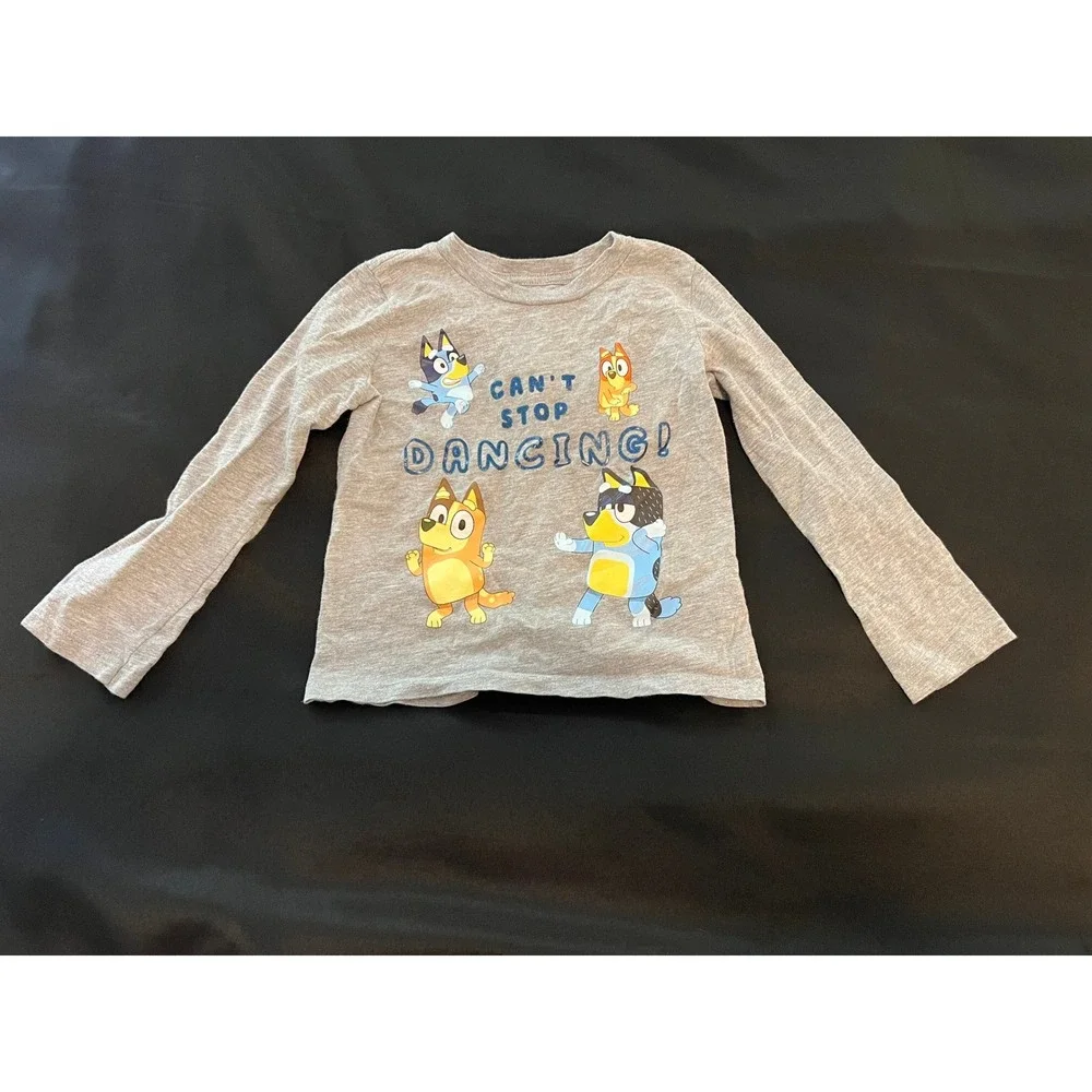 Bluey Cant Stop Dancing Long Sleeve Graphic T-Shirt Heather Gray Kids Size 4T